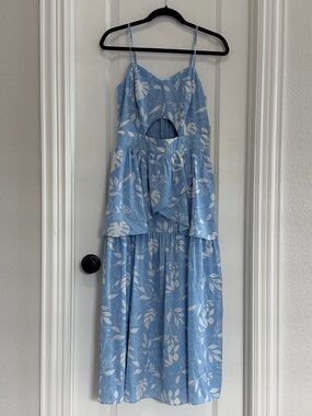 Just Me Light Blue Floral Tiered Cutout Maxi Dress